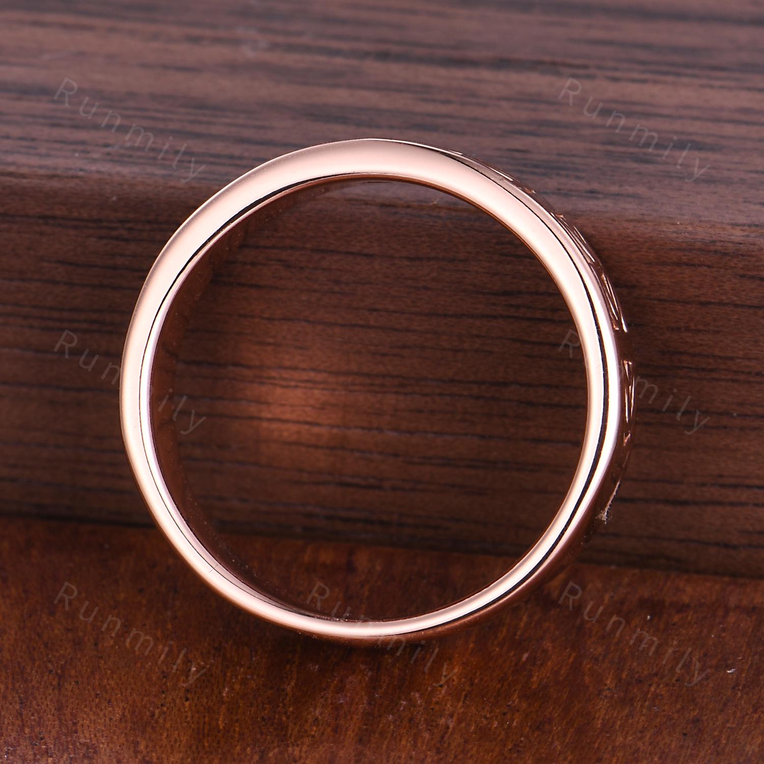 Mens Emerald Wedding Band Art Deco Leaf Design Wedding Band 6mm Rose Gold Ring Unique Nature Inspired Stacking Band Retro Vintage Ring