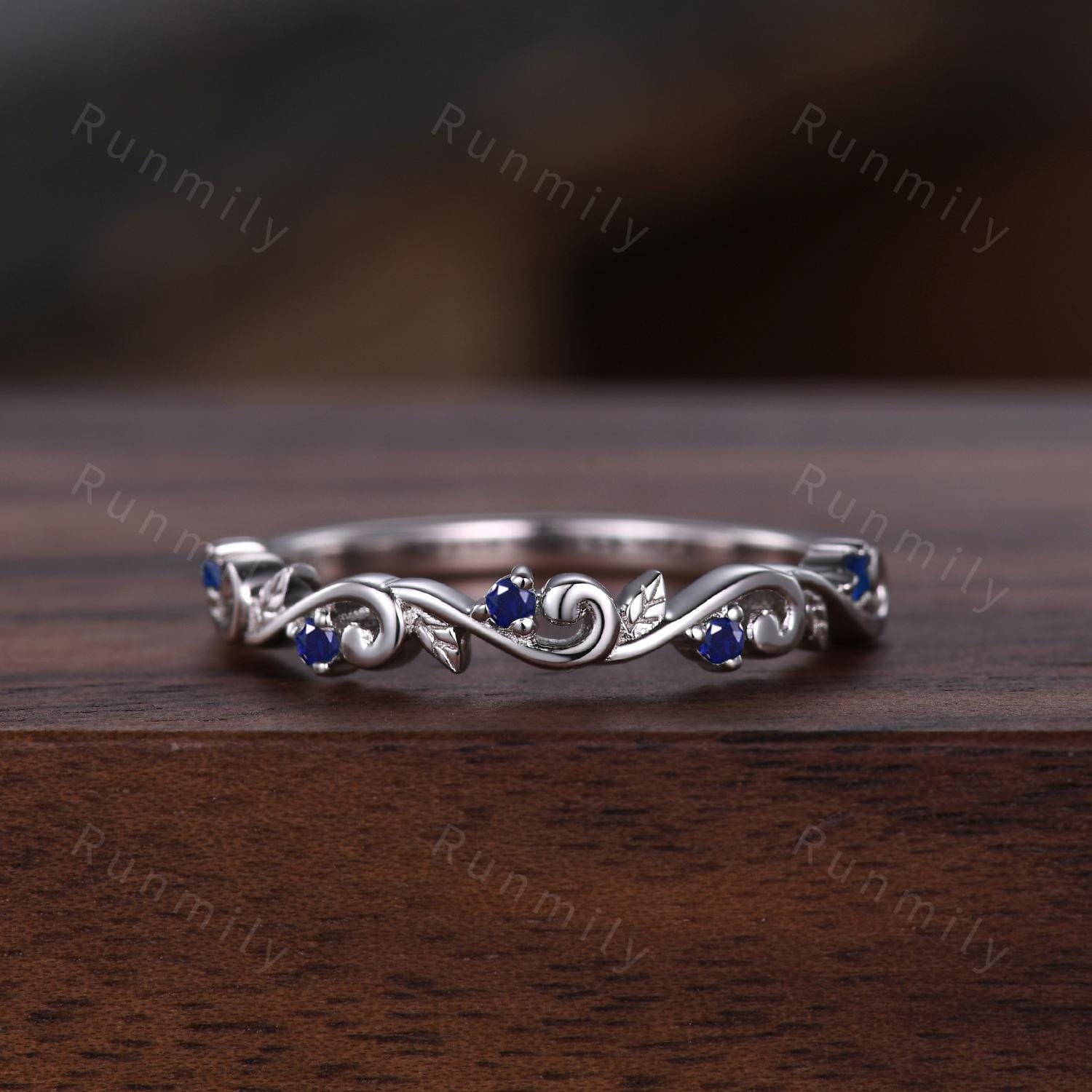 2pcs Couple Rings Set Inspired Leaf Blue Sapphire Engagement Rings For Women Vintage Leaf Band For Men Unique Wedding Anniversary Ring Set