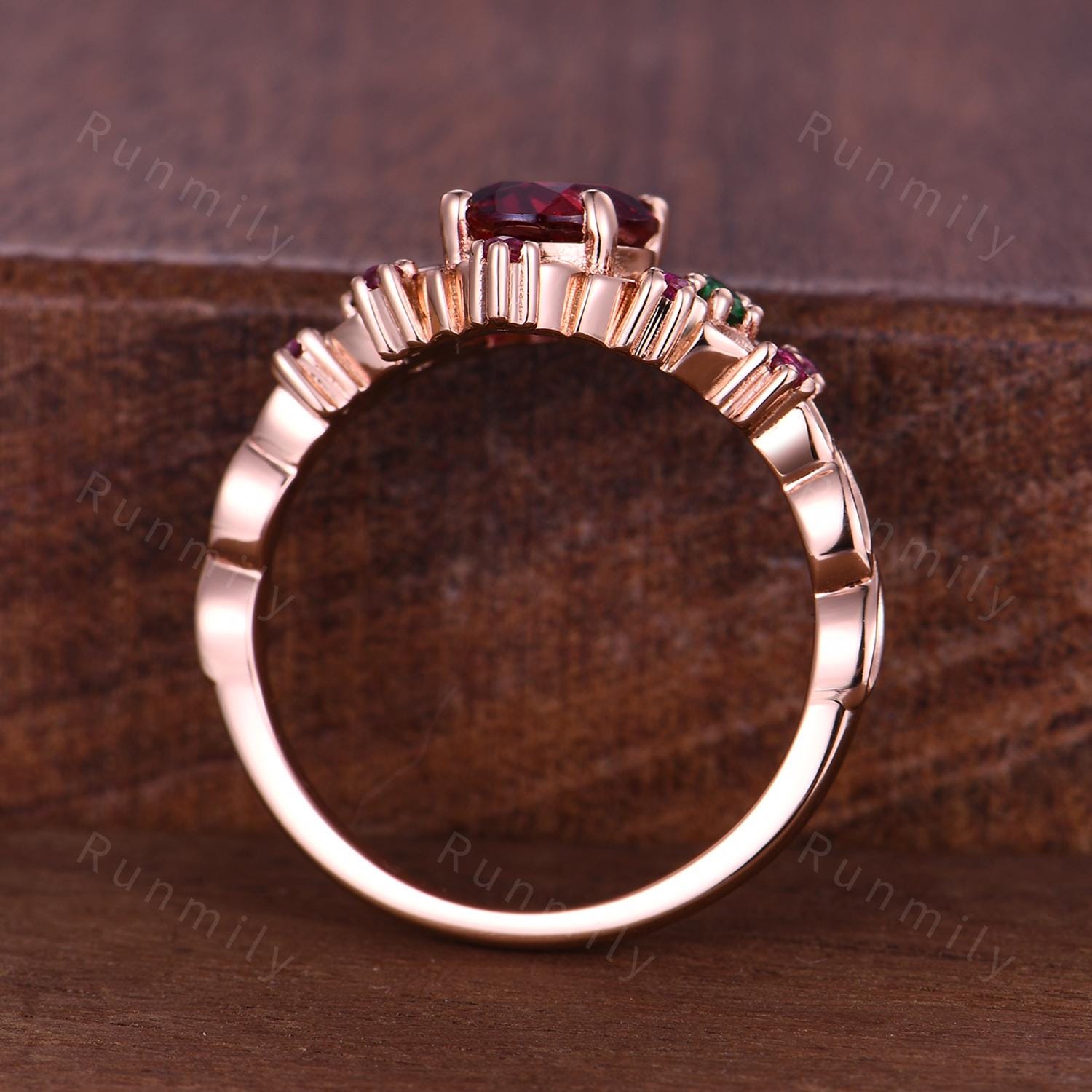 Antique oval Ruby engagement ring branch leaf moon emerald ring women unique July birthstone wedding ring Nature inspired ring