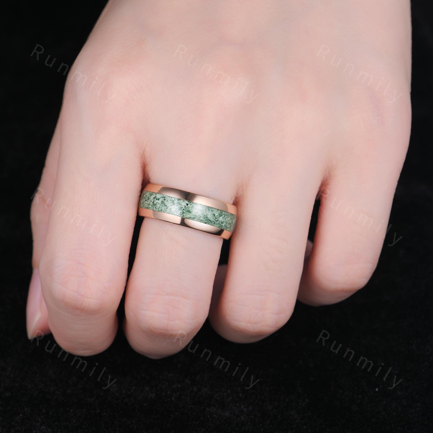 Natural Moss Agate Promise Rings Vintage Vine Diamond Ring Sterling Silver His and Hers Wedding Band Mens Moss Agate Ring Couples Ring Set