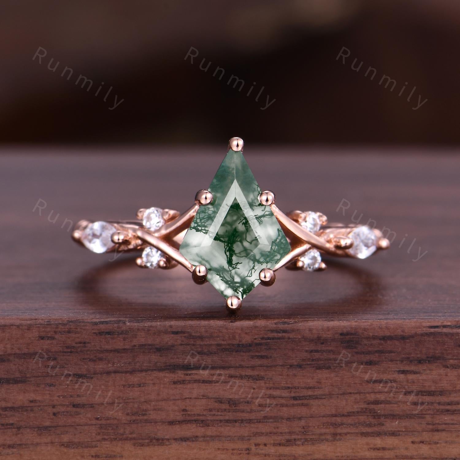 Vintage Moss Agate Couples Ring Rose Gold His And Hers Moss Agate Ring Set Matching Promise Ring Unique Engagement Ring Mens Moss Agate Ring