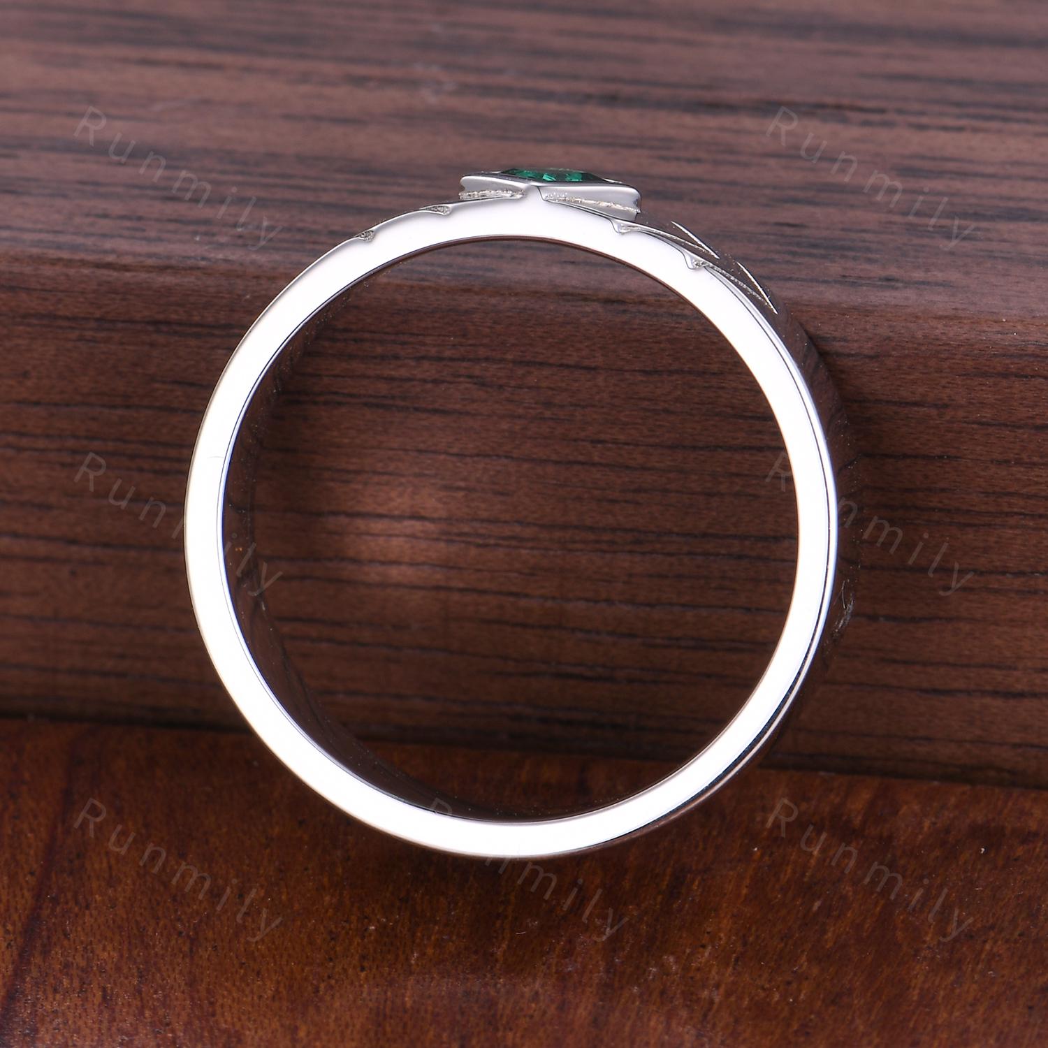 Princess cut Moissanite Mens Wedding Band Silver 5mm Men's Stacking Ring Unique His Engagement Ring Band Retro Vintage Bezel Set Ring