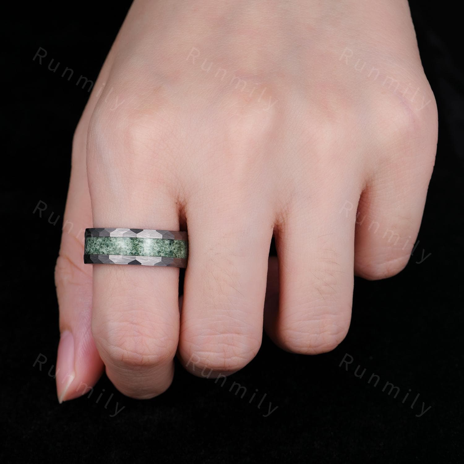 Pear Moss Agate Ring His and Hers Moss Agate Couples Ring Set Silver Matching Promise Rings Alternative Engagement Ring Mens Moss Agate Ring