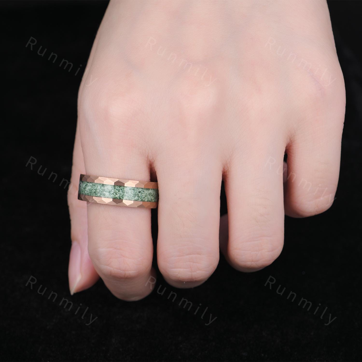 Nature Inspired Moss Agate Rings Vintage Mens Moss Agate Ring 2PCS His and Hers Couple Ring Set Matching Promise Rings Twig Leaf Ring