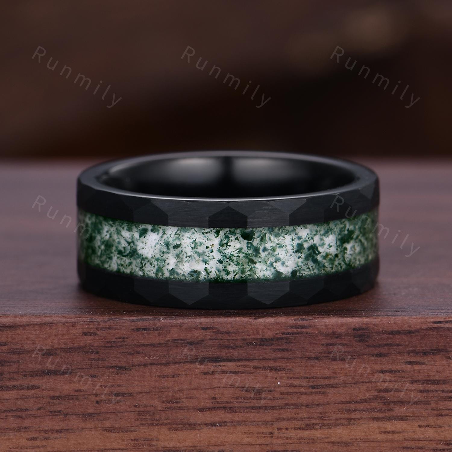 Nature Inspired Moss Agate Rings Vintage Mens Moss Agate Ring 2PCS His and Hers Couple Ring Set Matching Promise Rings Twig Leaf Ring