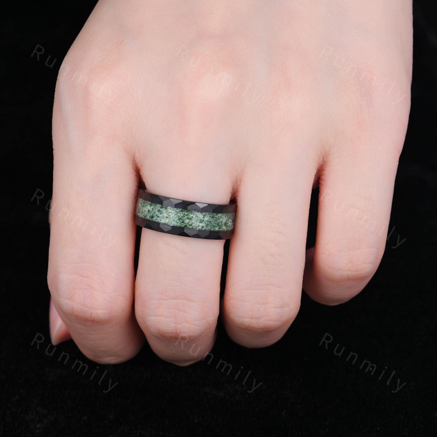 Natural Moss Agate Couples Ring, His and Hers Moss Agate Ring Set, Matching Nature Inspired Promise Rings, Alternative Engagement Ring