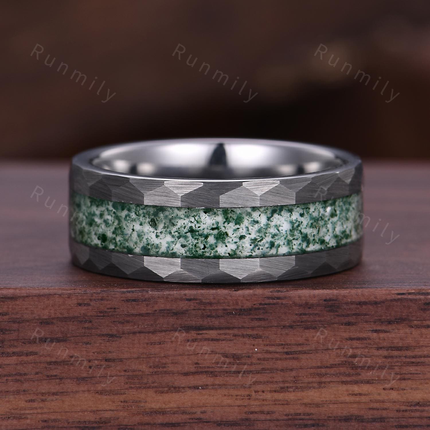 Nature Inspired Moss Agate Rings Vintage Mens Moss Agate Ring 2PCS His and Hers Couple Ring Set Matching Promise Rings Twig Leaf Ring
