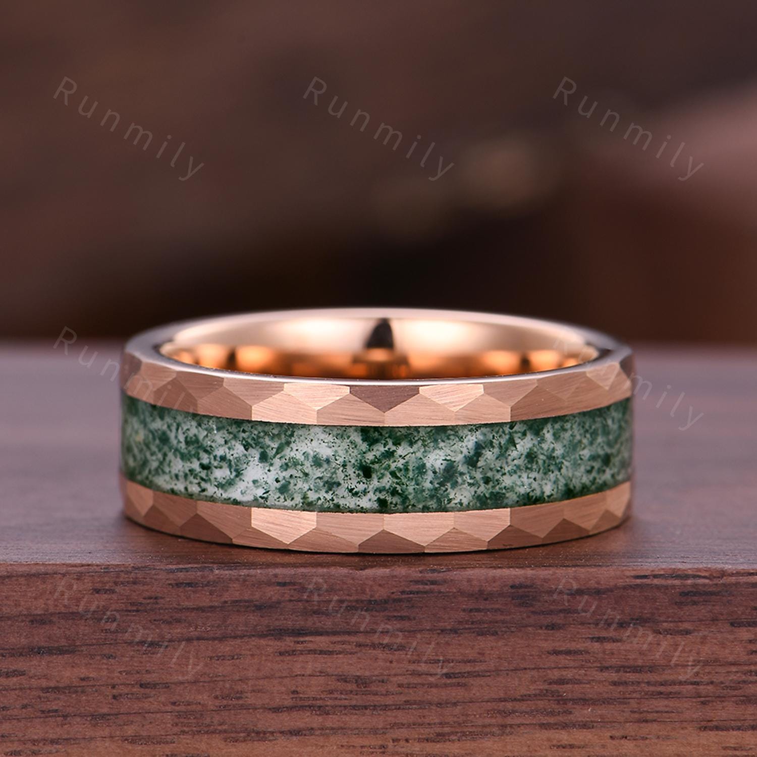 Nature Inspired Moss Agate Rings Vintage Mens Moss Agate Ring 2PCS His and Hers Couple Ring Set Matching Promise Rings Twig Leaf Ring