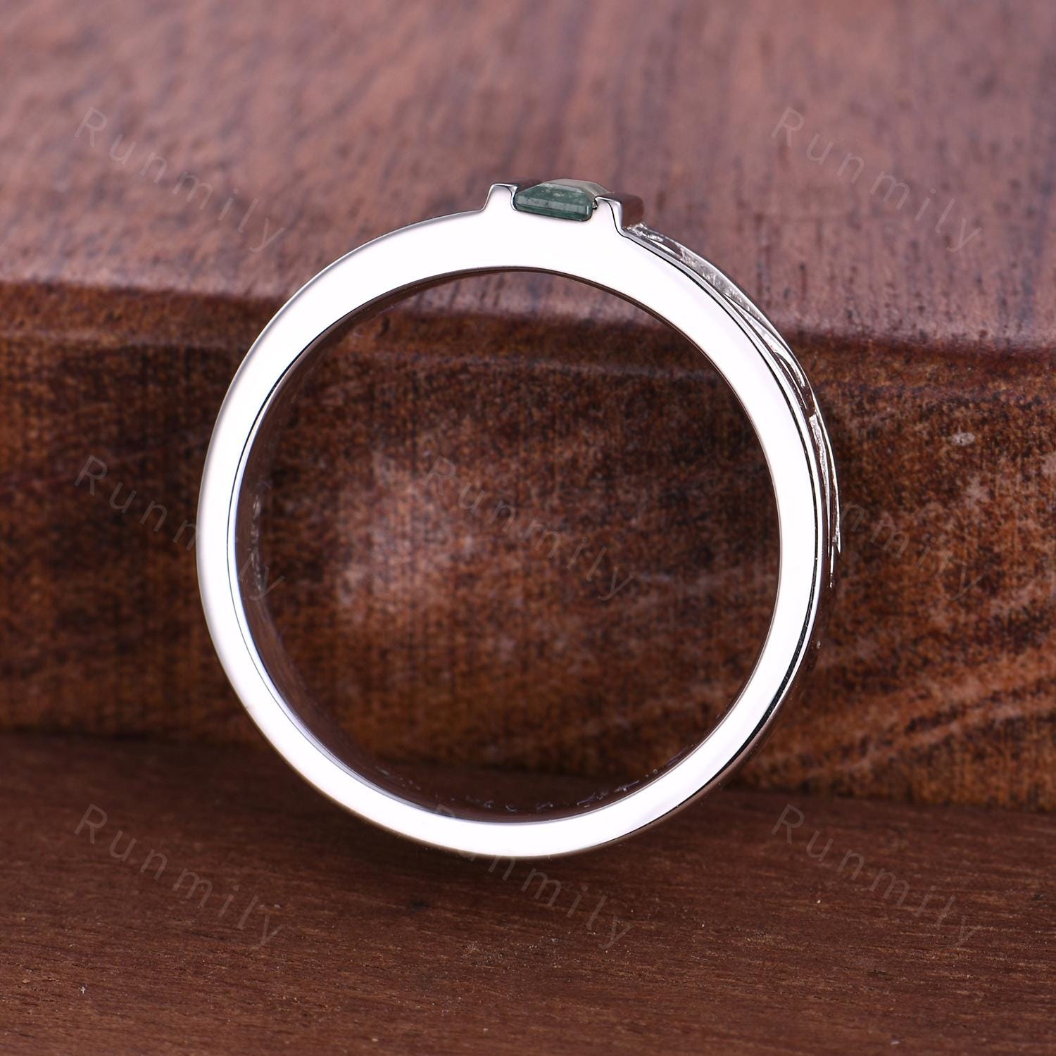 Vintage Mens White Opal Band Mens 5mm Wedding Band Baguette Cut Opal Band Mens Wave Leaf Stacking Matching Band October Gift For Husband