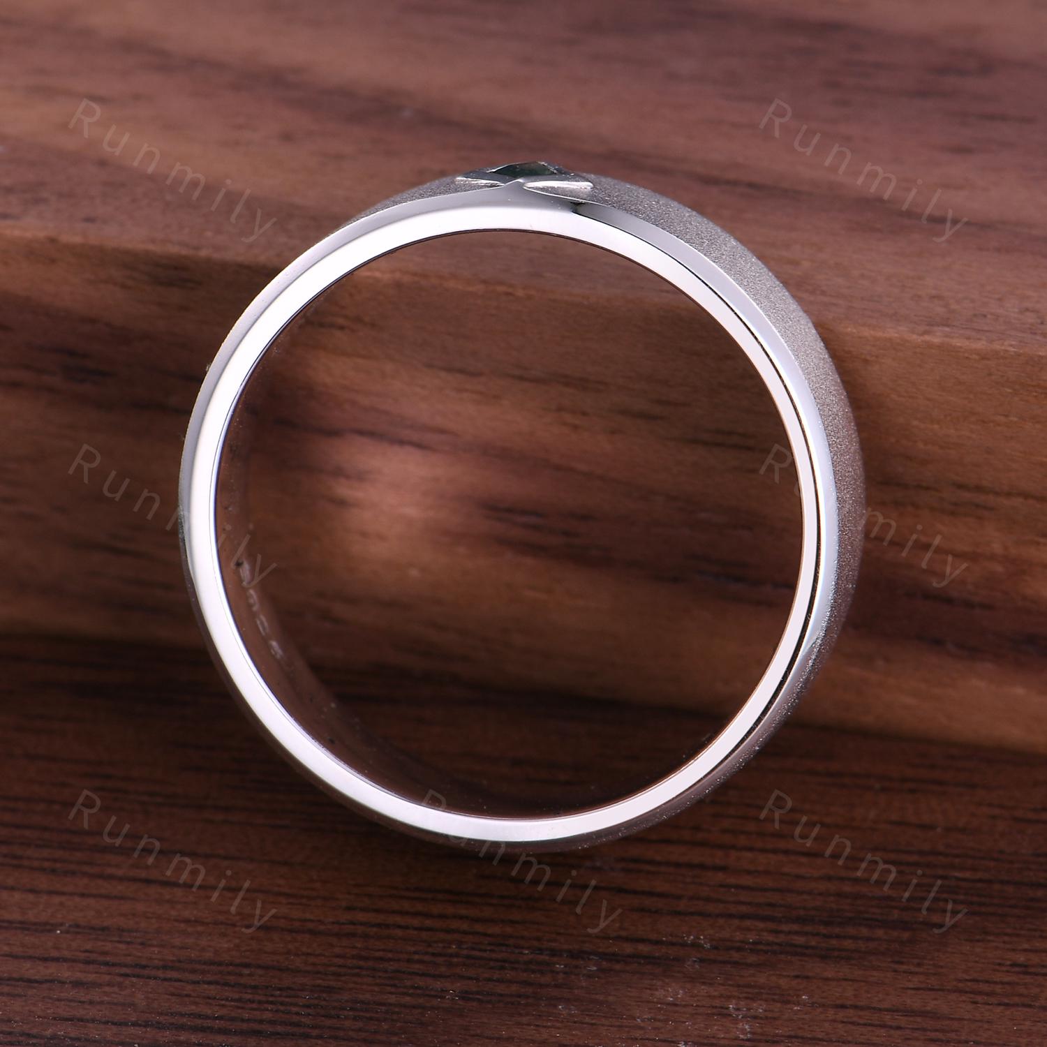 Kite cut Moss Agate Wedding Band Unique Mens Wedding Band 5mm Sandblasted Men's Ring Plain Mens Engagement Ring Band Retro Vintage Ring