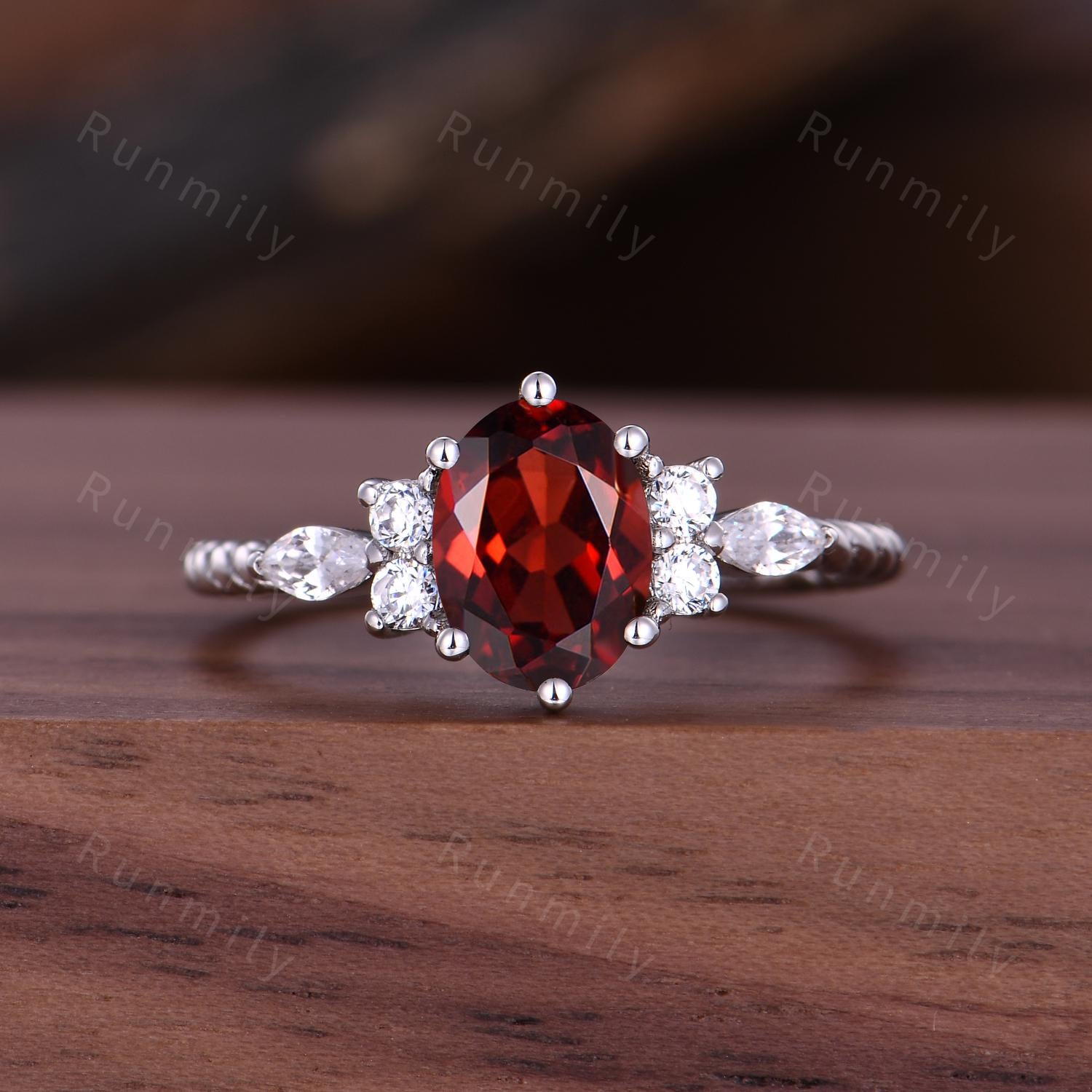 Oval cut Garnet Couples Ring Unique Diamond Cluster Bridal Ring Dainty His and Hers Ring Promise Rings For Men For Women Natural Garnet Ring