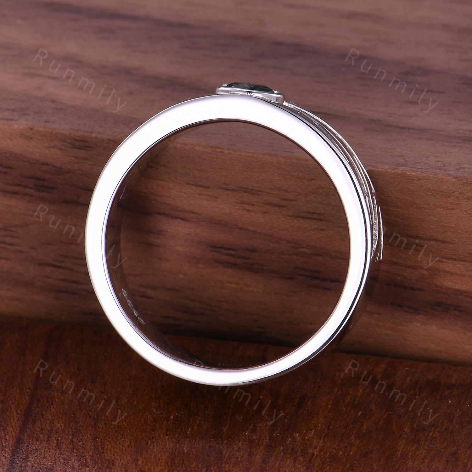 Men's Moss Agate Wedding Band 5mm Round Cut Moss Agate Ring For Mens Engagement Ring Vintage Unique Mens Ring His Stacking Matching Ring