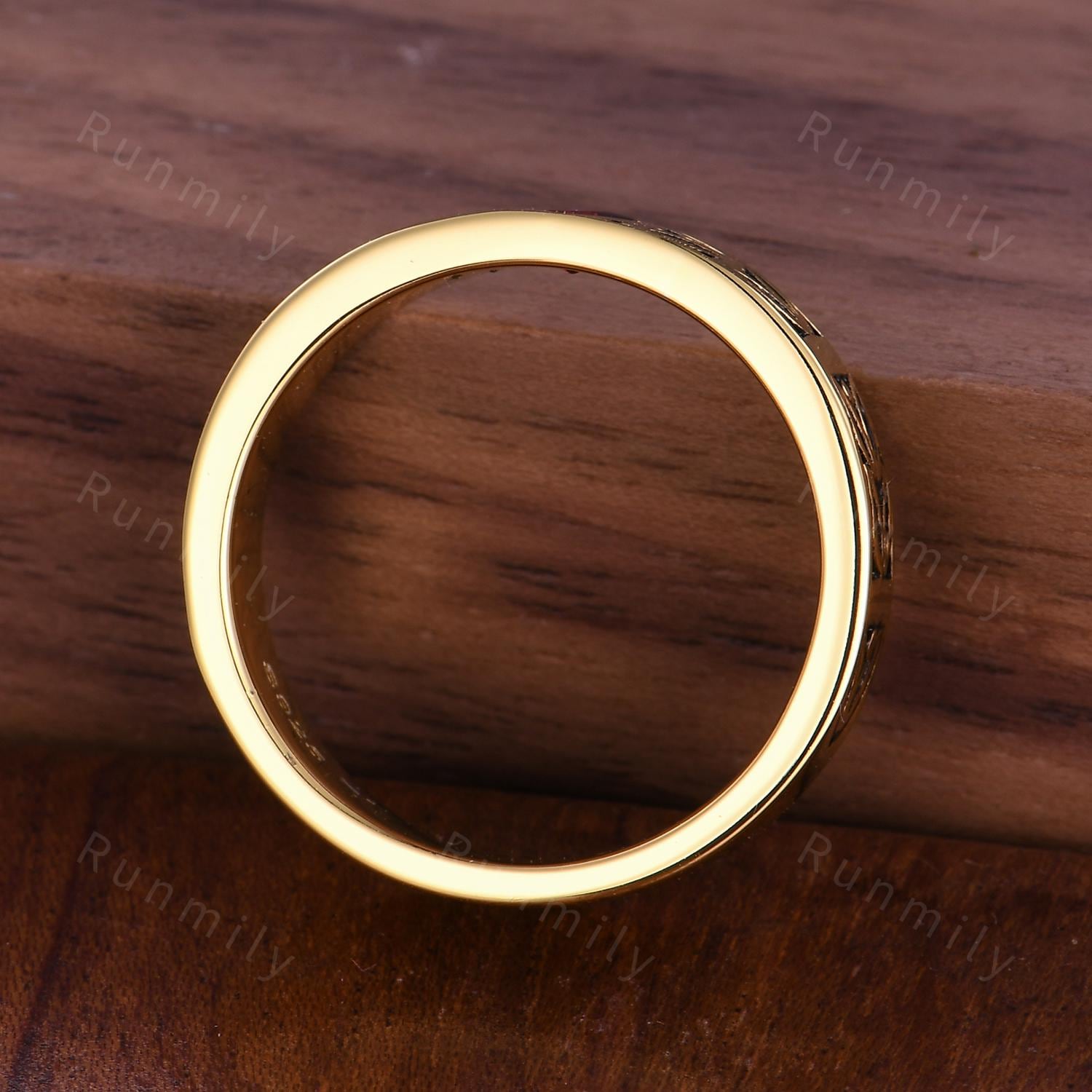 Men's Princess Cut Garnet Wedding Band 5mm Mens Engagement Ring Vintage Leaf Style Ring Mens Stacking Ring Promise Ring For Husband