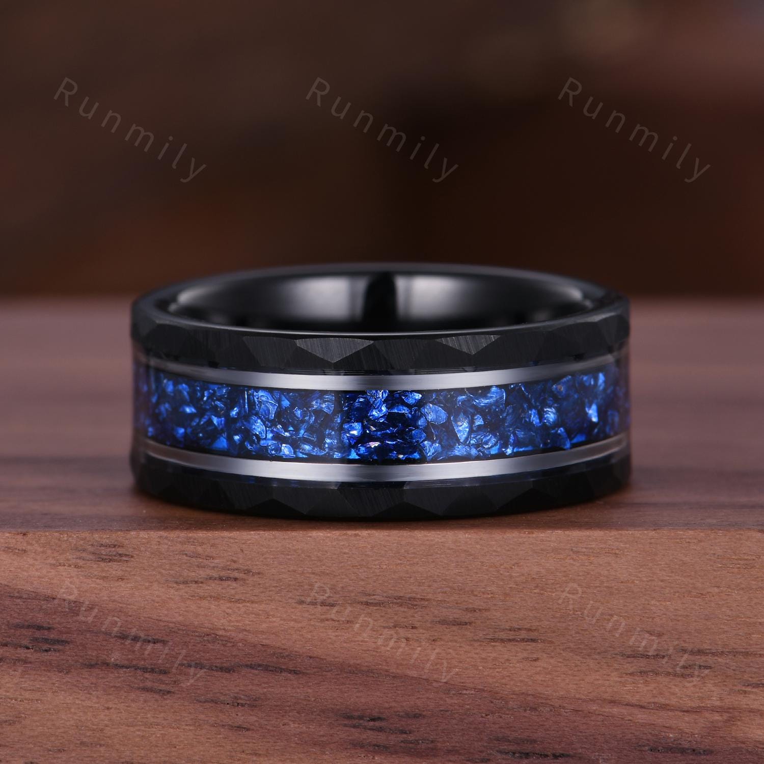 Coffin Cut Blue Sapphire Couples Ring Set - Unique His and Hers Wedding Band - Nature Inspired September Birthstone Matching Promise Rings
