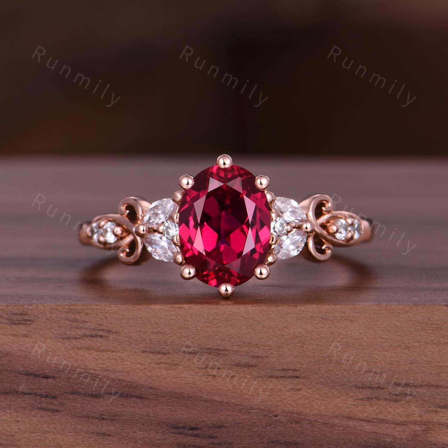 Oval Cut Ruby Couples Ring Set - Rose Gold His and Hers Wedding Band - Mens Tungsten Ruby Ring - July Birthstone Matching Promise Rings