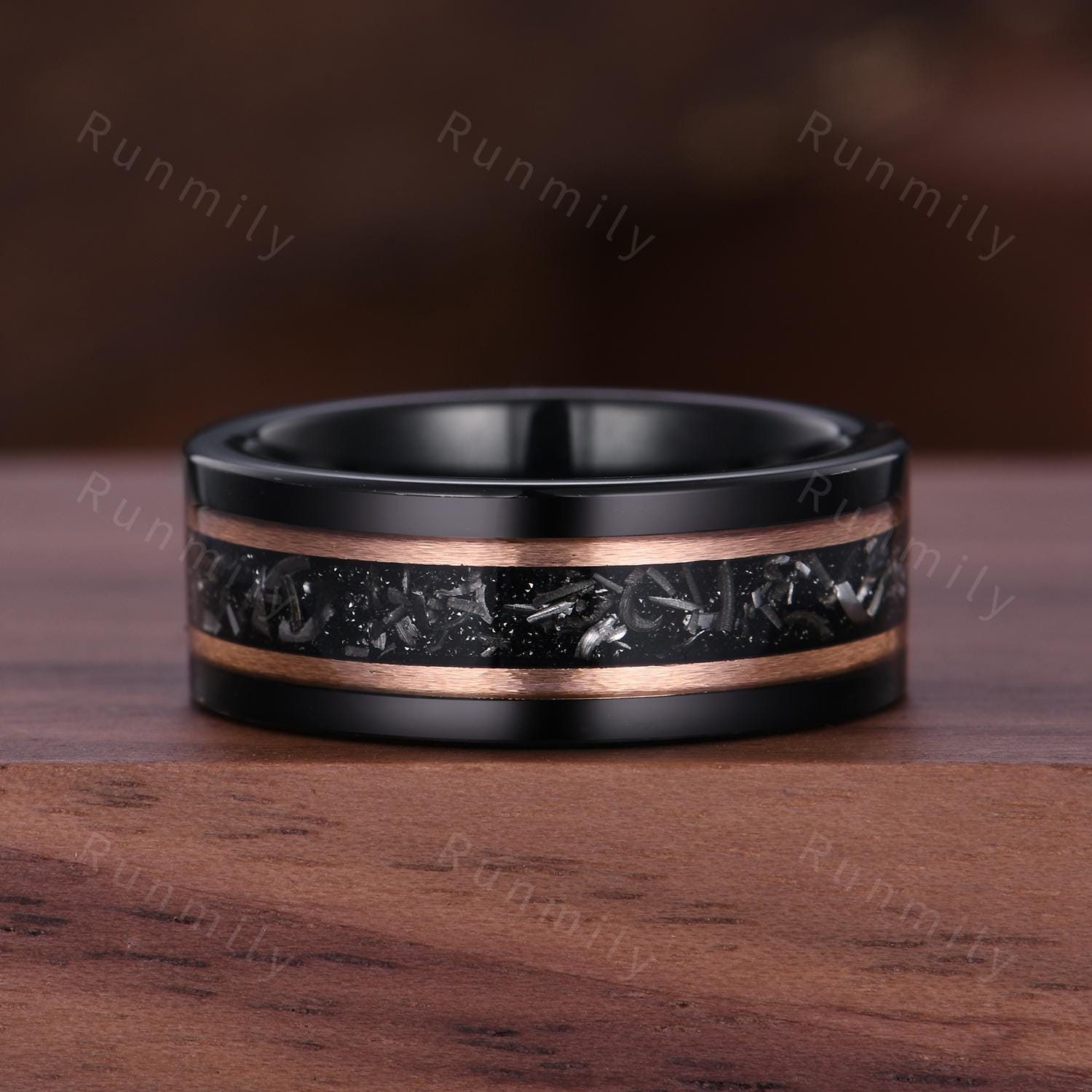 Vintage Black Onyx Couples Ring Set Emerald Cut Black Gemstone Ring Rose Gold His and Hers Wedding Band Mens Meteorite Ring Promise Rings