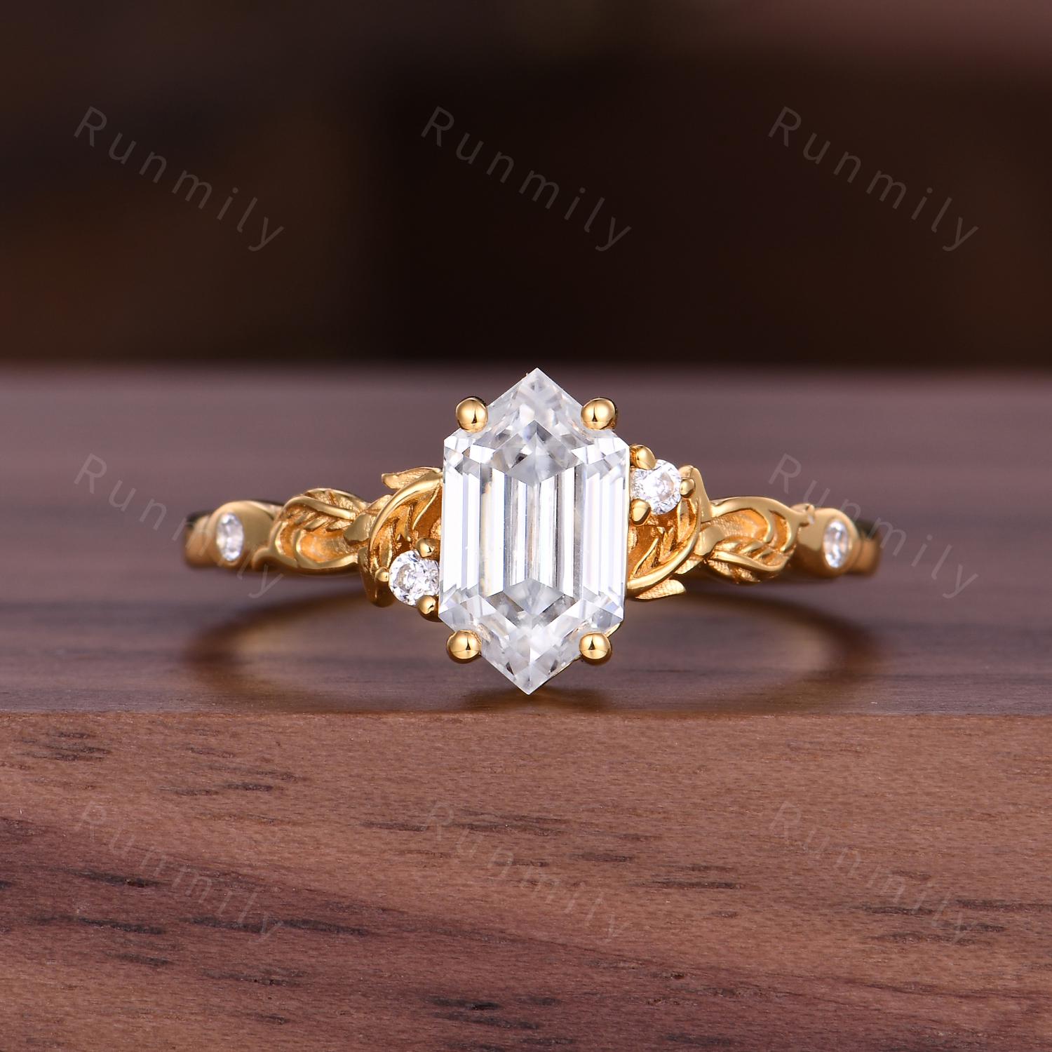 Vintage Moissanite Engagement Ring His and Hers Moissanite Couples Ring Set Yellow Gold Matching Promise Rings Alternative Engagement Ring